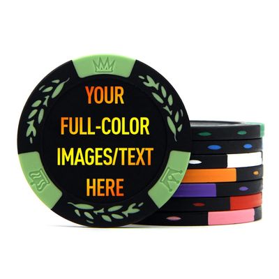 ToysCentral Basics 100 Premium Clay Poker Chips, Customized Your Image and Text, 11.5 Gram Casino Chips for Texas Holdem, Blackjack Gambling (Light Green)