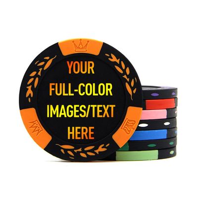 100 Premium Clay Poker Chips, Customized Your Image and Text, 11.5 Gram Casino Chips for Texas Holdem, Blackjack Gambling (Orange)