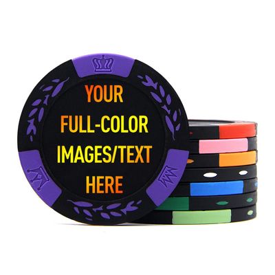 100 Premium Clay Poker Chips, Customized Your Image and Text, 11.5 Gram Casino Chips for Texas Holdem, Blackjack Gambling (Purple)