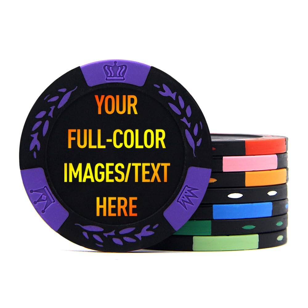 100 Premium Clay Poker Chips, Customized Your Image and Text, 11.5 Gram Casino Chips for Texas Holdem, Blackjack Gambling (Purple)