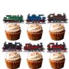 18pcs Glitter Steam Train Dessert Cupcake Topper Transportation Train Railroad Crossing Theme Decor Supplies Baby Shower Children Boy Girl Happy Birthday Party Decorations view 1