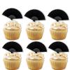 18pcs Black Glitter Folding Fan Dessert Cupcake Topper Retro Elegance Traditional Wedding Theme Decor Supplies Girls Woman Happy Birthday Party Decorations view 1