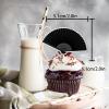 18pcs Black Glitter Folding Fan Dessert Cupcake Topper Retro Elegance Traditional Wedding Theme Decor Supplies Girls Woman Happy Birthday Party Decorations view 2