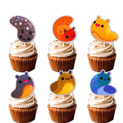 18pcs Glitter Cute Slug Dessert Cupcake Topper Sticky Stretch Slug Theme Baby Shower Girls Boys Happy Birthday Party Decor Supplies Decorations