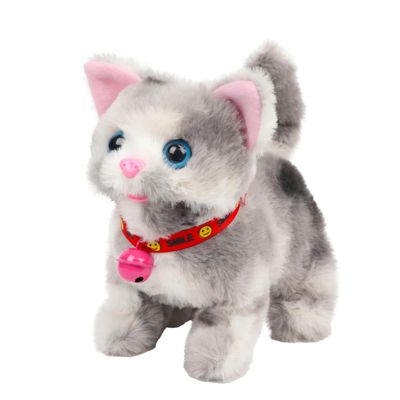 Cuteoy Walking Grey Cat Stuffed Animal Talking Wagging Nodding Educational Plush Kitty Toy Electric Interactive Animated Plushies for Girls Boys Birthday, 7"