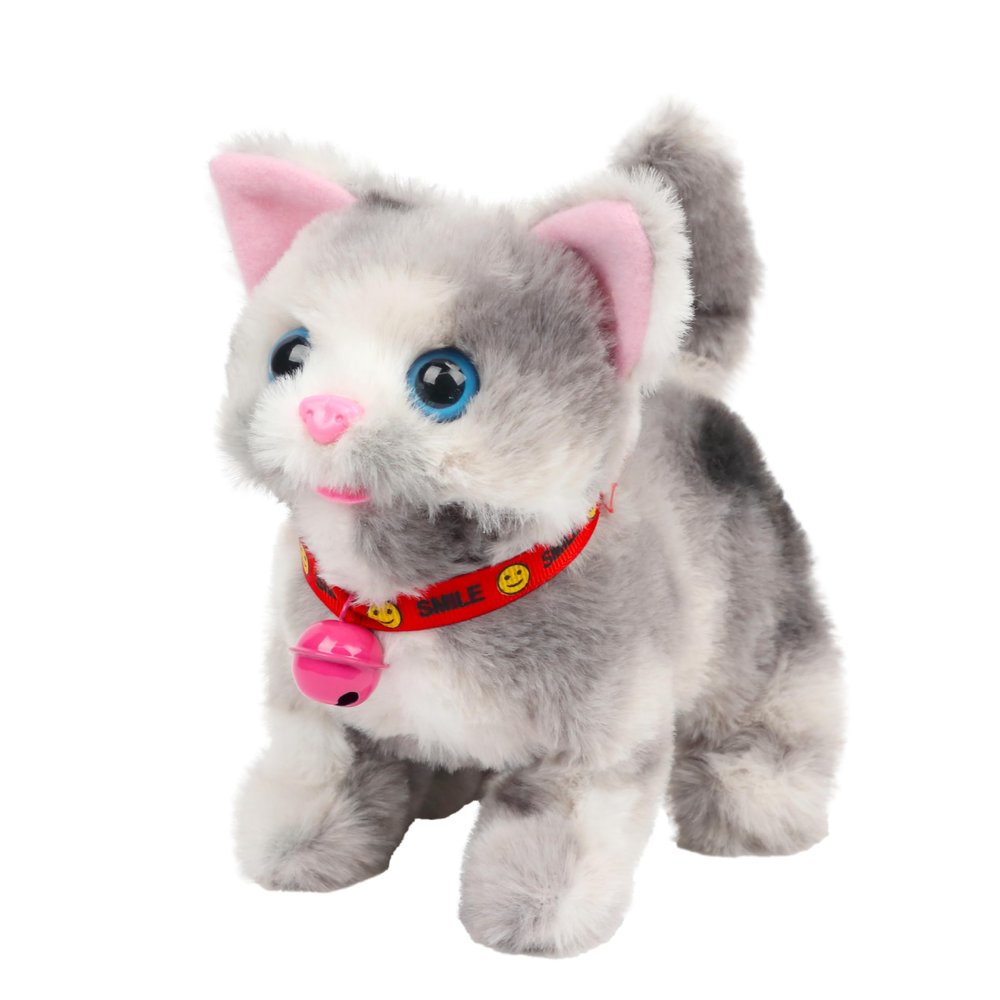 Cuteoy Walking Grey Cat Stuffed Animal Talking Wagging Nodding Educational Plush Kitty Toy Electric Interactive Animated Plushies for Girls Boys Birthday, 7"