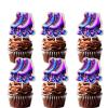 18pcs Fluorescent Purple Glitter Pink Roller Skates Dessert Cupcake Topper 80s 90s Retro Hip Hop Roller Skating Theme Decor Supplies Boys Girls Happy Birthday Party Decorations view 1