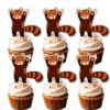 18pcs Red Glitter Cute Panda Dessert Cupcake Topper Anime Animal Theme Decor Supplies Baby Shower Boys Girls Happy Birthday Party Decorations view 1