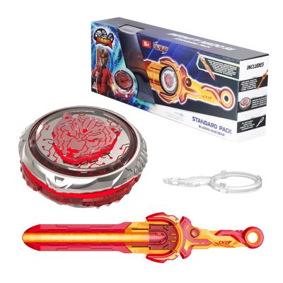 INFINITY NADO Battling Toys, Battle Set for 8-12 with Spinning Top & Sword Launcher, Metal Brust Gyro for Boys and Girls Age 5+, Blazing War Bear, Flame Red