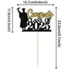 Rsstarxi 1 Pack Congrats Class of 2025 Cake Topper Glitter Congrats Grad Graduation Cap Diploma Cake Pick for 2025 High School College University Graduation Party Cake Decorations Black view 2