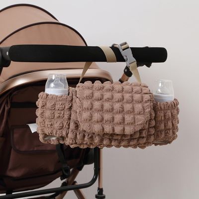 YZNLOQ Universal Stroller Organizer with Double Cup Holder Large Capacity Baby Stroller Hanging Bubble Bag Mommy Bag Hanging Bag Fits for Stroller Accssories and Most Strollers (Dark khaki)