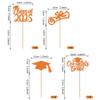 24 Pack 2025 Graduation Cupcake Toppers Glitter Class of 2025 Congrats Grad Cap Cupcake Picks for Graduation Theme School Cake Decoration Party Supplies Orange view 2