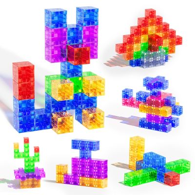 56PCS Magnetic Blocks, Transparent Magnetic Cubes, Magnet Building Blocks for Toddlers 3+, Montessori Toys, Preschool STEM Educational Sensory Magnet Toys for Kids Ages 3-5 Year Old Boys and Girls