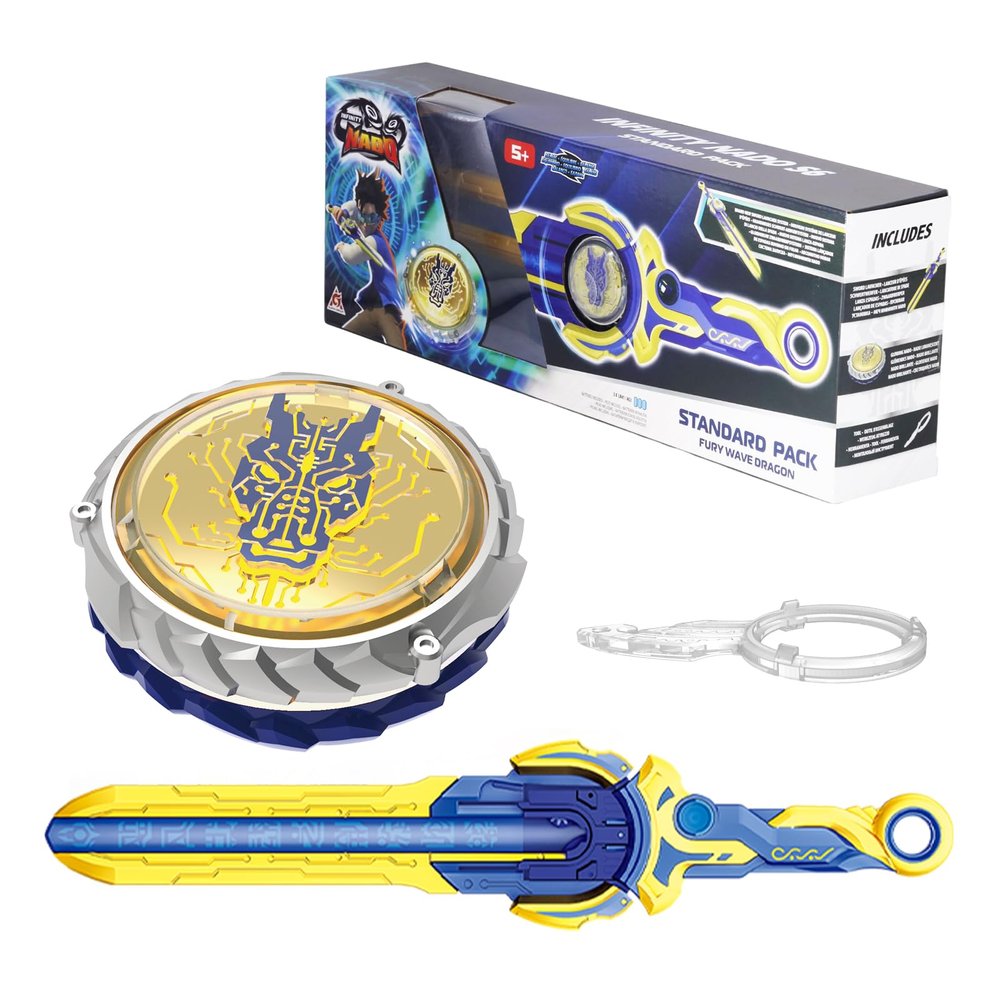 INFINITY NADO Battling Toys, Battle Set for 8-12 with Spinning Top & Sword Launcher, Metal battling Game top for Boys and Girls Age 5+, Fury Wave Dragon, Sapphire Blue