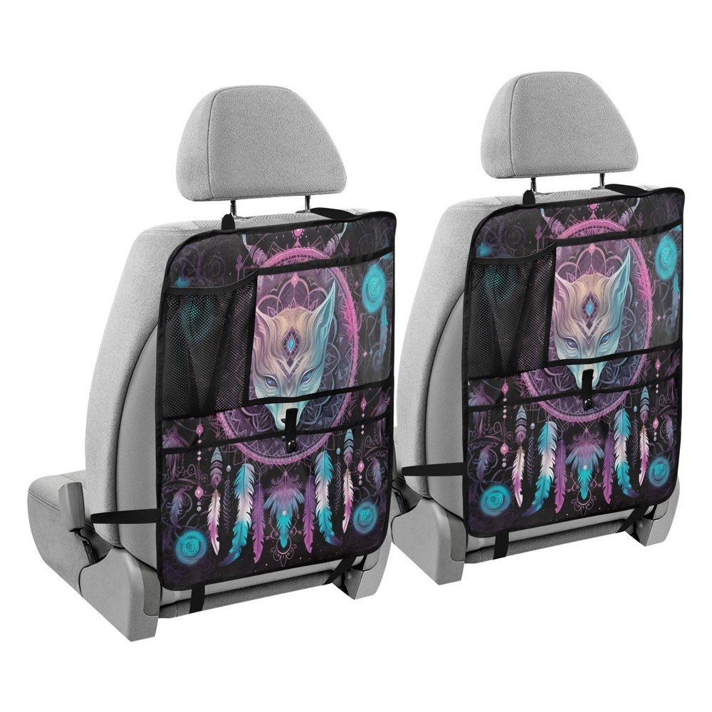 FLildon Car Seat Protector with Organizer - Dream Catcher Cat Back Seat Protector Kick Mats, Waterproof Back Seat Protector with Mesh Pockets & Tablet Holder