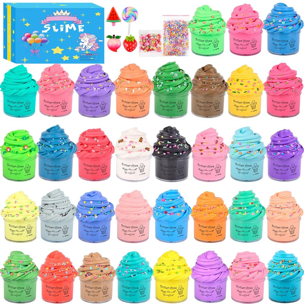 Butter Slime Kit 35 Pack, Christmas Mini Slime Party Favors for Girls Boys, Soft and Non-Sticky, Goodie Bags Stuffers, Classroom Reward, Bulk Slimes, Stocking Fillers for Kids