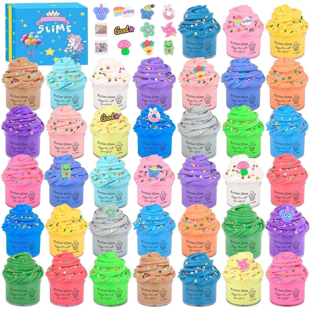 38 Pack Butter Slime Kit, Mini Valentine Slime Party Favors for Girls Boys, Soft and Non-Sticky, Goodie Bags Stuffers, Classroom Bulk Slimes, Stocking Fillers & Kids, Colorful Stress Relief Toys 4-12