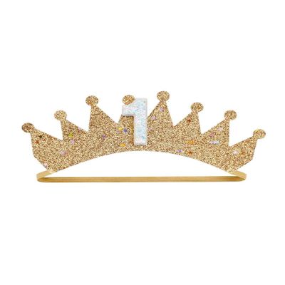 Baby Birthday Crown Headband 1st 2nd 3rd Years Birthdays Hair Band First Birthday Crown Headwear BBD02 (1 Year-Gold)