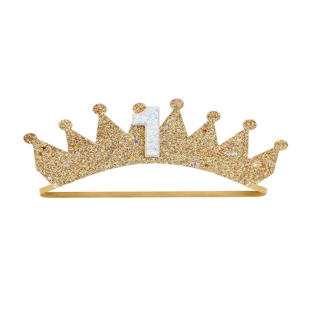 Baby Birthday Crown Headband 1st 2nd 3rd Years Birthdays Hair Band First Birthday Crown Headwear BBD02 (1 Year-Gold)