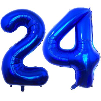 Navy Blue 24 Number Balloons, 40 Inch Giant Number 24 Balloons Foil Mylar Helium Dark Blue Number Balloons for 24th Birthday Party Supplies Anniversary Event Celebration Decorations