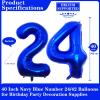 Navy Blue 24 Number Balloons, 40 Inch Giant Number 24 Balloons Foil Mylar Helium Dark Blue Number Balloons for 24th Birthday Party Supplies Anniversary Event Celebration Decorations view 2