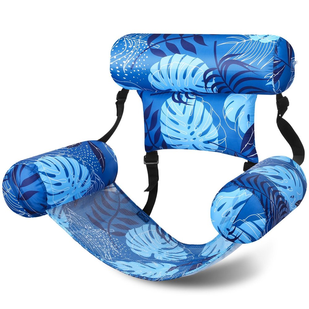 Sonwyoung Inflatable Pool Floats Adult Floating Lounge Chairs Adjustable Hammock Water Floating Chair Swimming Tropical Plants Pattern for Party Summer Water Beach Lake Fun(Blue)