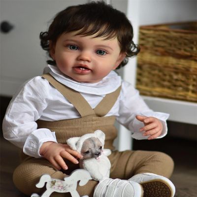 Anano Big Size Realistic Reborn Toddler Baby Dolls 24 Inch Lifelike Realistic Reborn Baby Boy Girl Doll with Curly Hair Handmade Real Life Toddler Babies with Clothes for Kids Age 3+