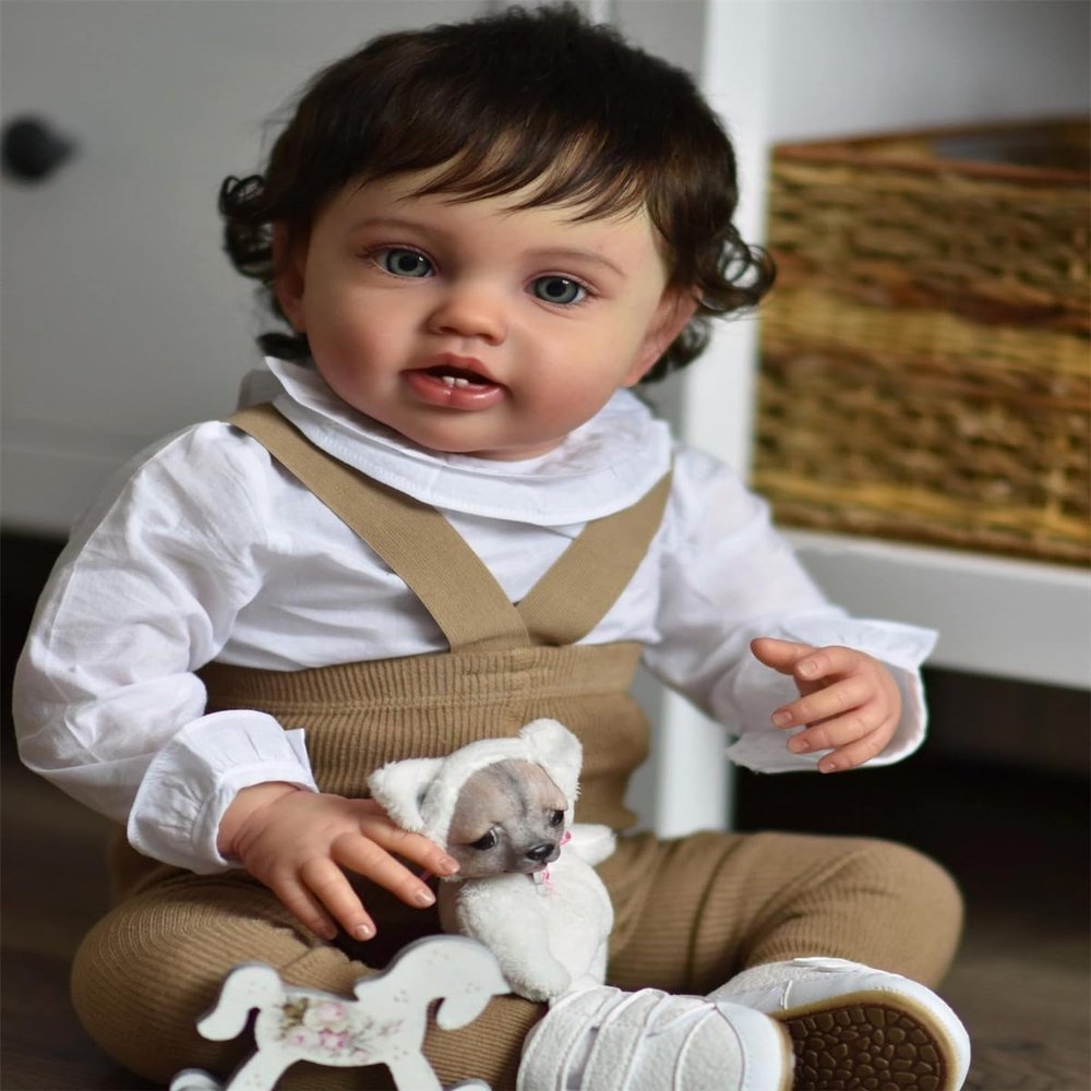 Anano Big Size Realistic Reborn Toddler Baby Dolls 24 Inch Lifelike Realistic Reborn Baby Boy Girl Doll with Curly Hair Handmade Real Life Toddler Babies with Clothes for Kids Age 3+
