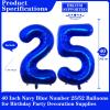 Navy Blue 25 Number Balloons, 40 Inch Giant Number 25 Balloons Foil Mylar Helium Dark Blue Number Balloons for 25th Birthday Party Supplies Anniversary Event Celebration Decorations view 2