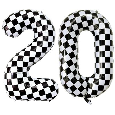 Black White Checkered Number 20 Balloons, 40 Inch Giant Number Balloons Foil Mylar Helium Checkered Number 20 Balloons for 20th Birthday Party Supplies Anniversary Event Celebration Decorations