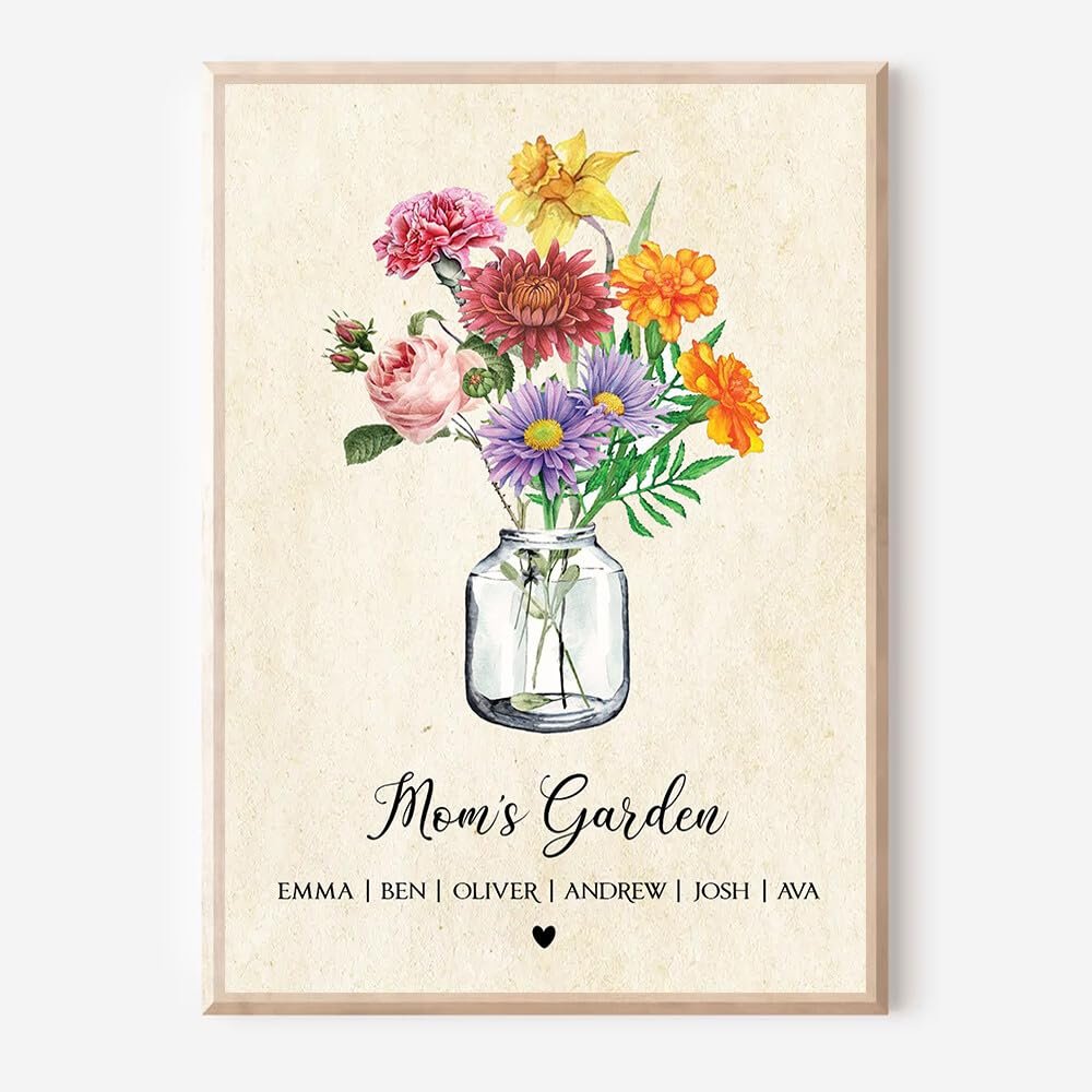 KORAFINA Birth Month Flower Name Sign, Personalized Family Name, Custom Family Tree, Birth Flower Gift Custom Grandma's Garden Birth Flower, Custom Grandkids Birthday Month Flower Print, Momnew4