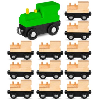 Halloscume 12 Pcs Unfinished DIY Wooden Trains Magnetic Unpainted Wooden Train Cars Toys for Railway Paint Project, Birthday Party Decorations Back to School Crafts Gifts Supplies (Classic)