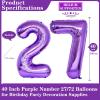 Purple 27 Number Balloons, 40 Inch Giant Number 27 Balloons Foil Mylar Helium Purple Number Balloons for 27th Birthday Party Supplies Anniversary Event Celebration Decorations view 2