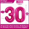 Hot Pink 30 Number Balloons, 40 Inch Giant Number 30 Balloons Foil Mylar Helium Hot Pink Number Balloons for 30th Birthday Party Supplies Anniversary Event Celebration Decorations view 2