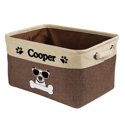 MALIHONG Personalized Puppy Jack Russell Terrier Bone Decorative Storage Basket Fabric Rectangle Toy Box with 2 Handles for Organizing Closet Garage Clothes Blankets Brown and White
