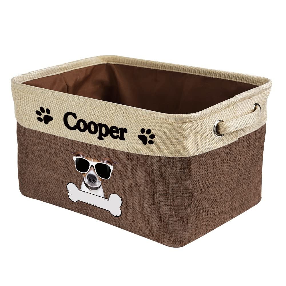 MALIHONG Personalized Puppy Jack Russell Terrier Bone Decorative Storage Basket Fabric Rectangle Toy Box with 2 Handles for Organizing Closet Garage Clothes Blankets Brown and White