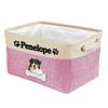 MALIHONG Personalized Dog Australian Shepherd Bone Decorative Storage Basket Fabric Rectangle Toy Box with 2 Handles for Organizing Closet Garage Clothes Blankets Pink and White view 1