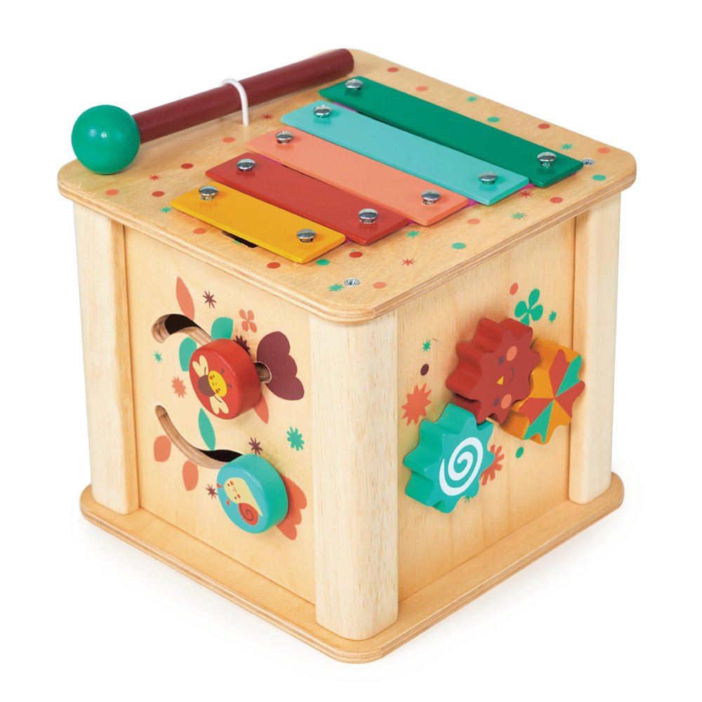 Mentari Toys - Toddler Activity Cube - Wooden 6-in-1 Montessori Learning Cube - Boost Fine Motor Skills - Age 2 Months+