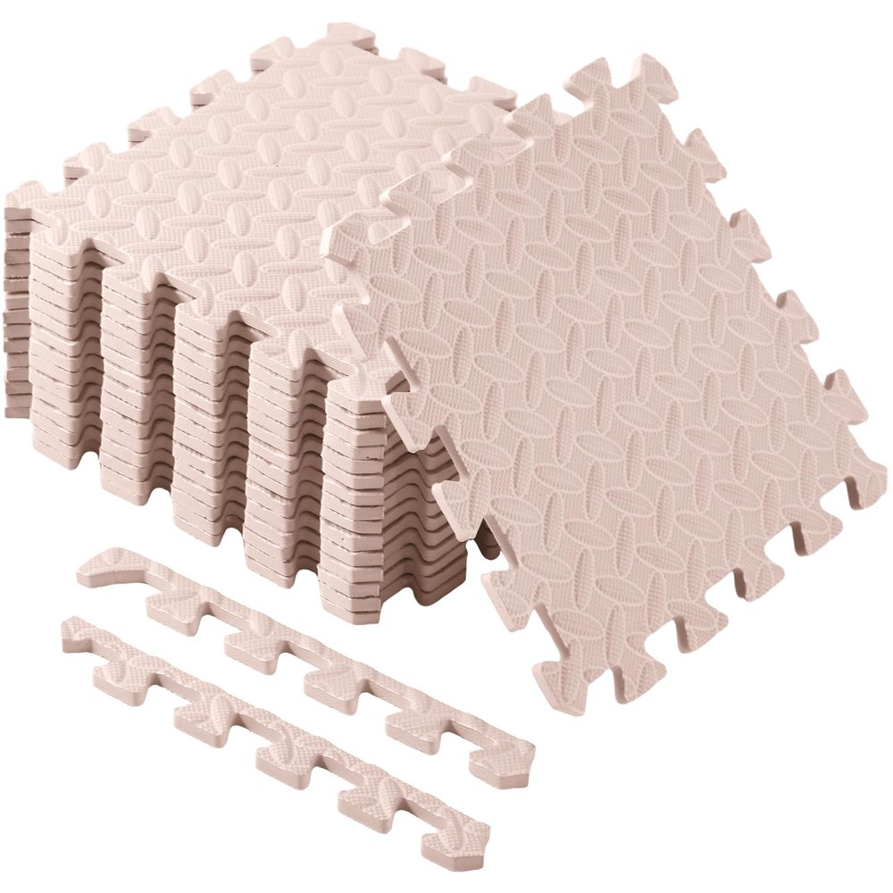 Shihanee Foam Floor Tiles Foam Floor Mats Play Mats Bulk with Borders Interlocking for Bedroom Gym Nursery(16ft,Beige)