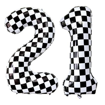 Black White Checkered Number 21 Balloons, 40 Inch Giant Number Balloons Foil Mylar Helium Checkered Number 21 Balloons for 21th Birthday Party Supplies Anniversary Event Celebration Decorations