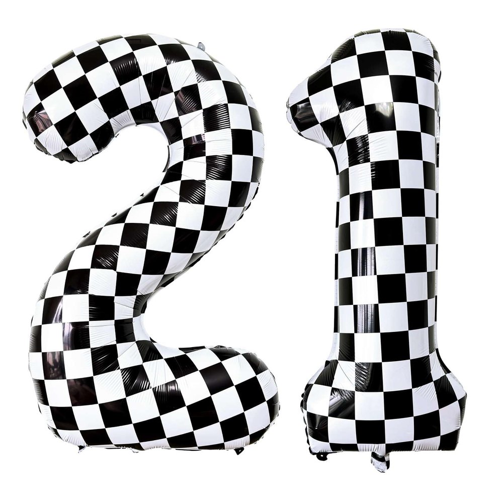 Black White Checkered Number 21 Balloons, 40 Inch Giant Number Balloons Foil Mylar Helium Checkered Number 21 Balloons for 21th Birthday Party Supplies Anniversary Event Celebration Decorations