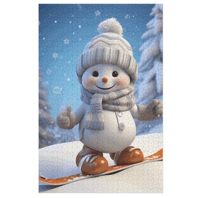 1000 PCS Jigsaw Puzzle for Adults Personalized Picture Puzzle Cute Snowboard Snowman Customized Wooden Puzzle for Family, Birthday, Wedding, Game Nights Gifts
