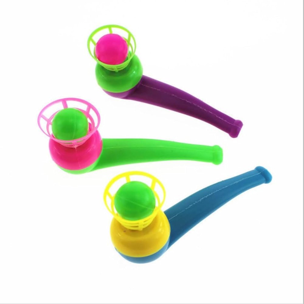Jinshining 3pcs Random Color Floating Blow Pipe Balls Game Toys, Stress Reliever Balance Blowing Toys for Adults Funny Party Supplies, Floating Blow Pipe and Balls Balance Blowing