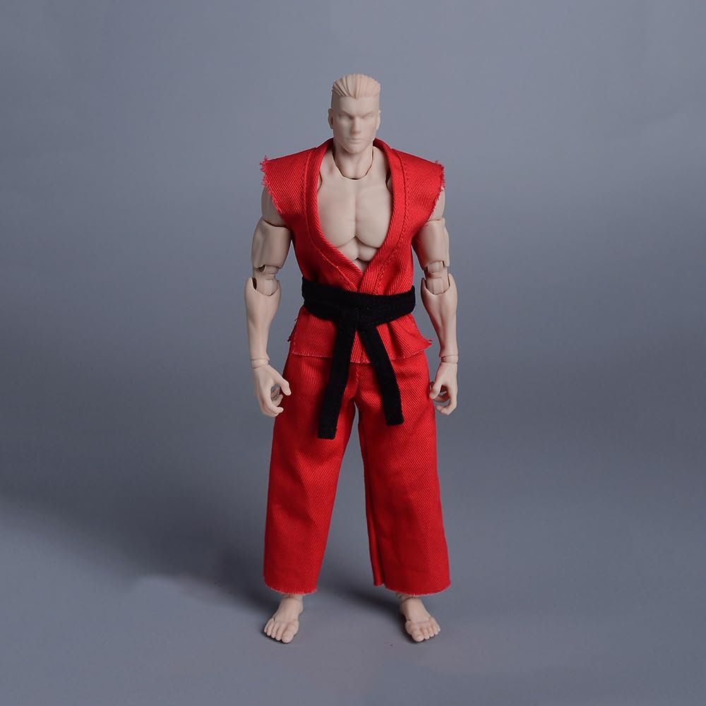 1/12 Scale Male Clothes,Male Coat Pant Combat Suit Judo Attire Clothing for 6inch Soldier Action Figure Body (Red)