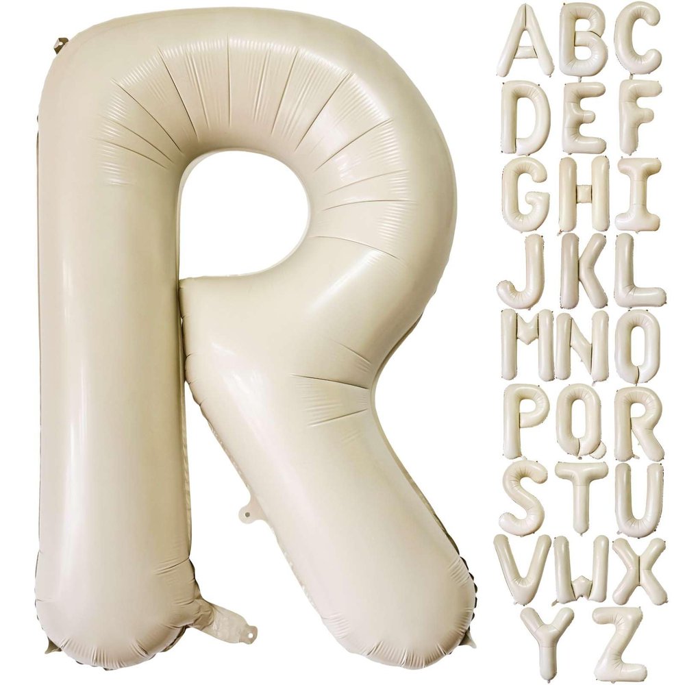 Cream White Letter R Balloons, 40 Inch Giant Foil Mylar Helium Balloons for Birthday Party Supplies, Anniversary Event Celebration Decorations