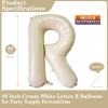 Cream White Letter R Balloons, 40 Inch Giant Foil Mylar Helium Balloons for Birthday Party Supplies, Anniversary Event Celebration Decorations view 2