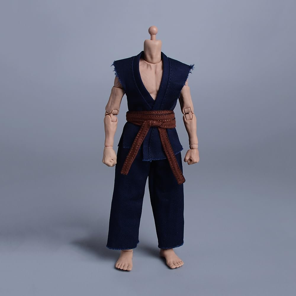 1/12 Scale Male Clothes,Male Coat Pant Combat Suit Judo Attire Clothing for 6inch Soldier Action Figure Body (Dark Blue)