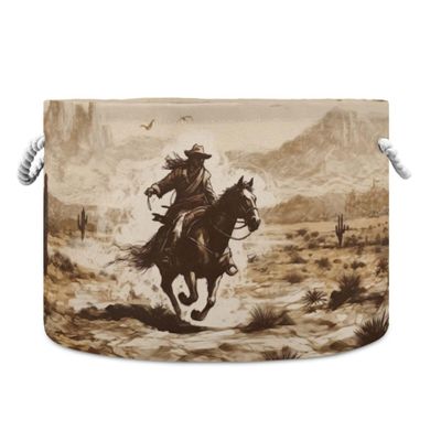 xigua Western Desert Cowboy Cotton Rope Storage Basket with Handles Large Baby Laundry Basket Round Collapsible Blanket Basket Shelf Closet Organizer for Nursery Toys Clothes