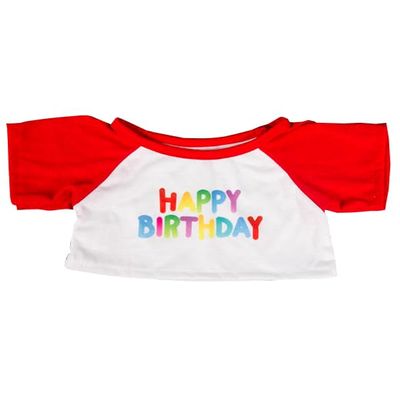 Happy Birthday T-Shirt with Red Sleeves for 14-18 Inch Stuffed Animals Plush Crew Neck Tee for Teddy Bears, Plush Toys, and Plushies, Fun Dress-Up Outfit and Gift for Kids