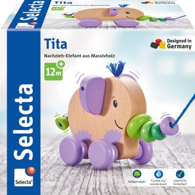 Selecta 52101 TITA Wooden Pull and Pull Toy 14 cm Elephant Design